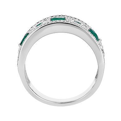10k White Gold Emerald & 1/5 Carat T.W. Diamond "X" Ring