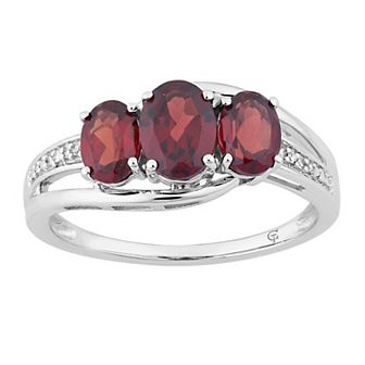 10k White Gold Garnet & Diamond Accent 3-Stone Ring