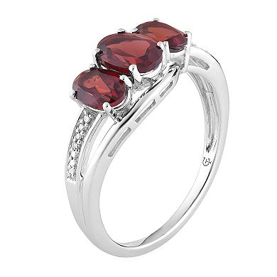 10k White Gold Garnet & Diamond Accent 3-Stone Ring