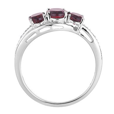 10k White Gold Garnet & Diamond Accent 3-Stone Ring