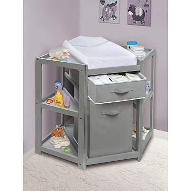 Badger Basket Corner Changing Table with Hamper & Basket