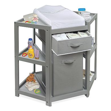 Badger Basket Corner Changing Table with Hamper & Basket