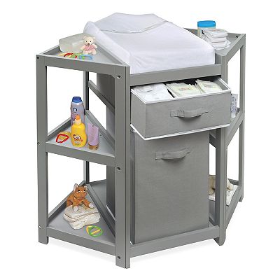 Badger Basket Corner Changing Table with Hamper Basket