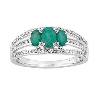10k White Gold Emerald & 1/4 Carat T.W. Diamond 3-Stone Ring