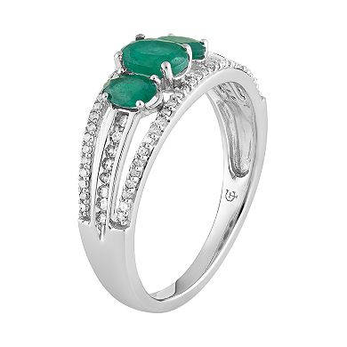 10k White Gold Emerald & 1/4 Carat T.W. Diamond 3-Stone Ring