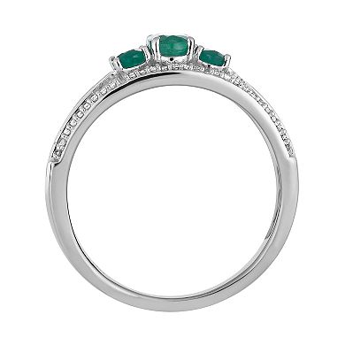 LOVEABLES 10k White Gold Emerald & 1/4 Carat T.W. Diamond 3-Stone Ring