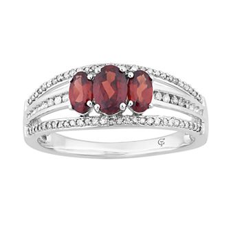 10k White Gold Garnet & 1/4 Carat T.W. Diamond 3-Stone Ring