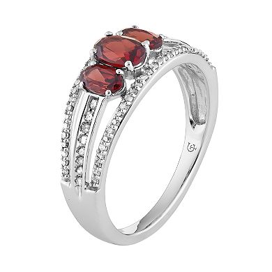 LOVEABLES 10k White Gold Garnet & 1/4 Carat T.W. Diamond 3-Stone Ring