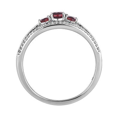 LOVEABLES 10k White Gold Garnet & 1/4 Carat T.W. Diamond 3-Stone Ring
