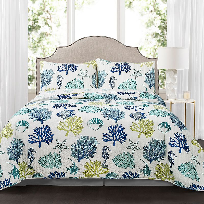 Lush Decor Coastal Reef Quilt Set, Blue, Full/Queen