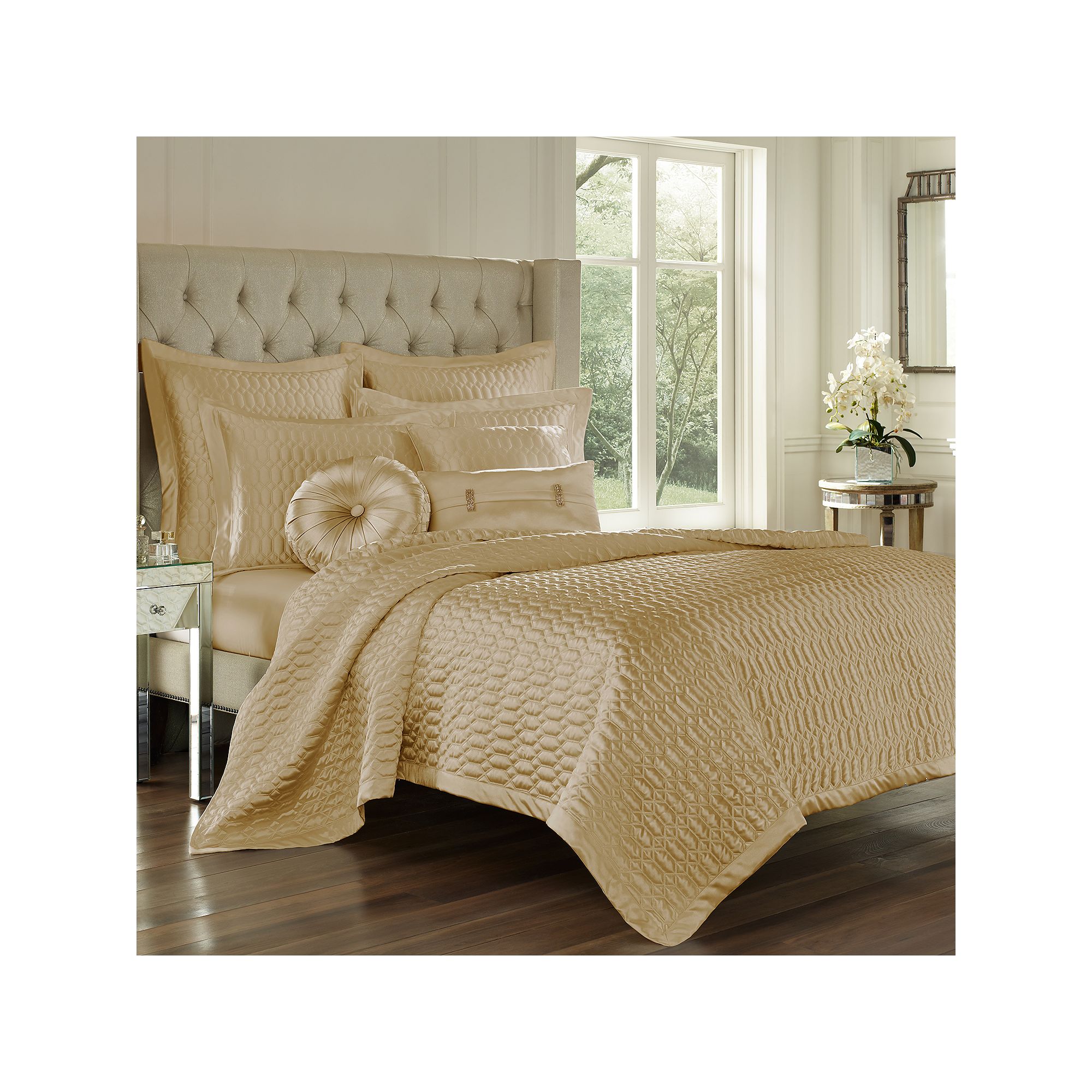 37 West Saranda Geo Satin Quilt or Sham, Gold