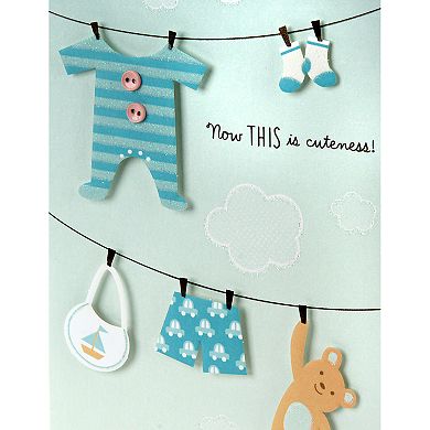 Hallmark Congratulations "Clothesline" Baby Boy Greeting Card