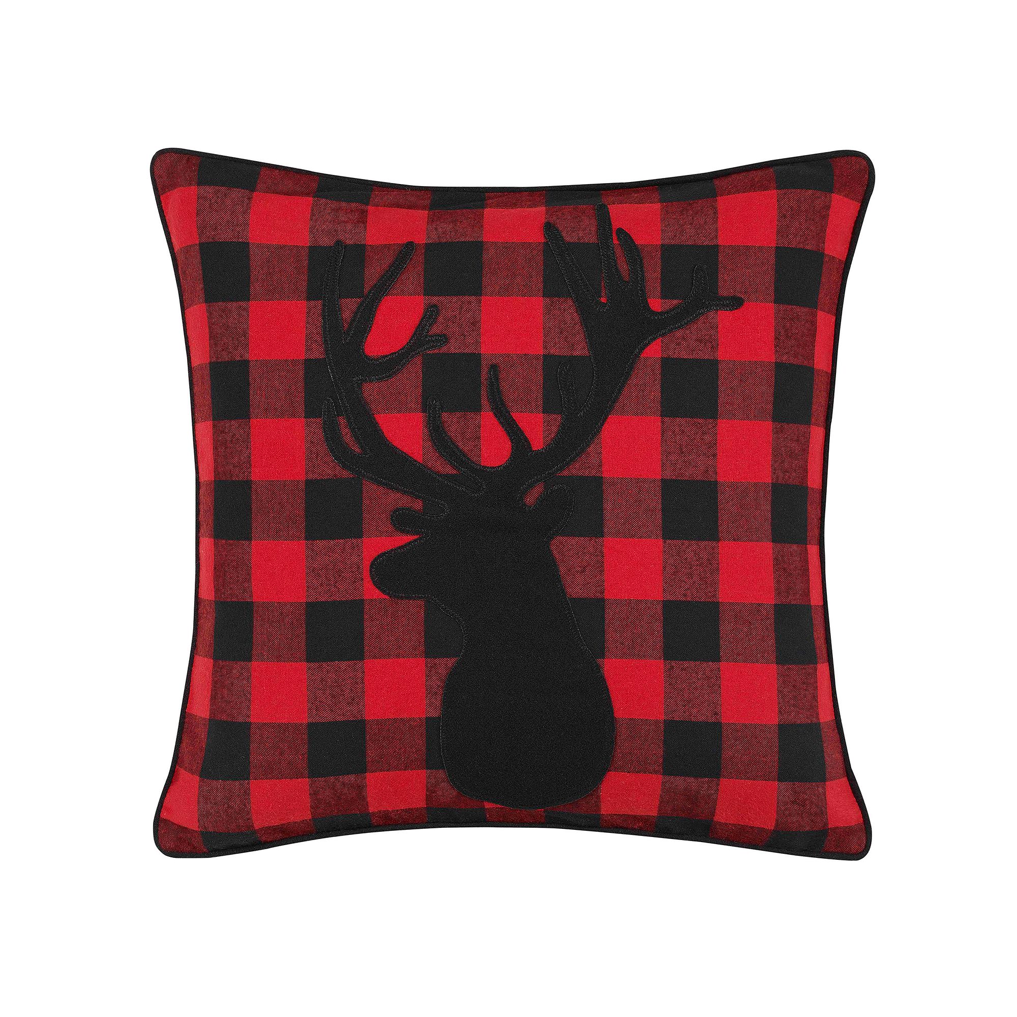 Eddie Bauer Cabin Plaid Stag Head Throw Pillow, Dark Red