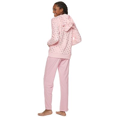 Juniors' SO® Plush Cat Hoodie & Pants Pajama Set