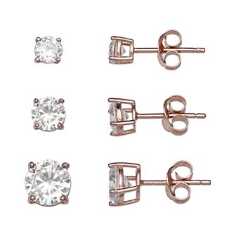 PRIMROSE 18k Rose Gold Over Silver Cubic Zirconia Stud Earring Set