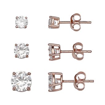 PRIMROSE 18k Rose Gold Over Silver Cubic Zirconia Stud Earring Set