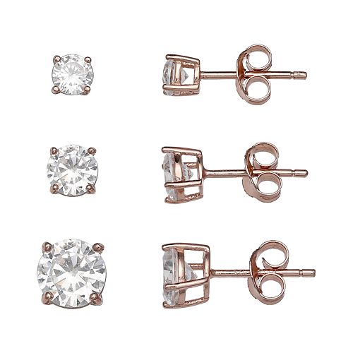 PRIMROSE 18k Rose Gold Over Silver Cubic Zirconia Stud Earring Set