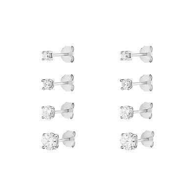 PRIMROSE Sterling Silver Cubic Zirconia Graduated Stud Earring Set