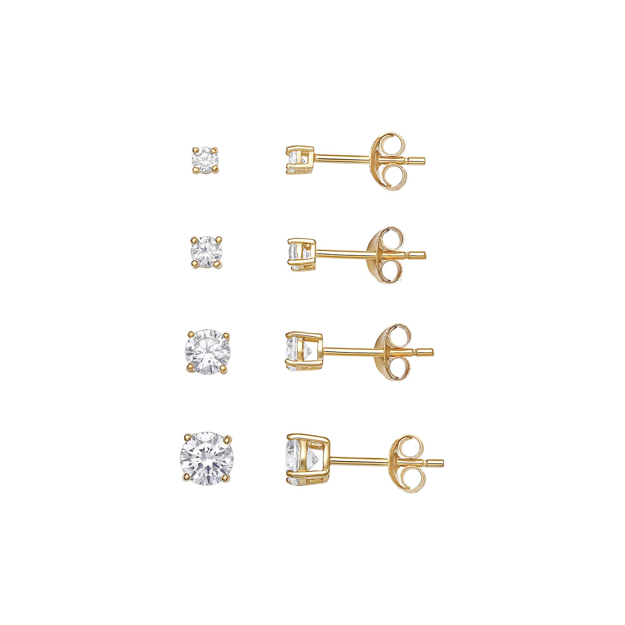 PRIMROSE Sterling Silver Cubic Zirconia Stud Earrings Quartet Set, Womens,