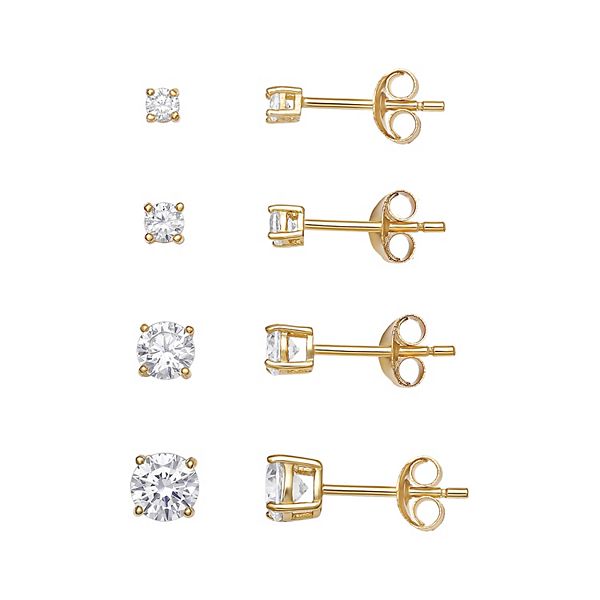PRIMROSE Sterling Silver Cubic Zirconia Stud Earrings Quartet Set - Gold Over Sterling