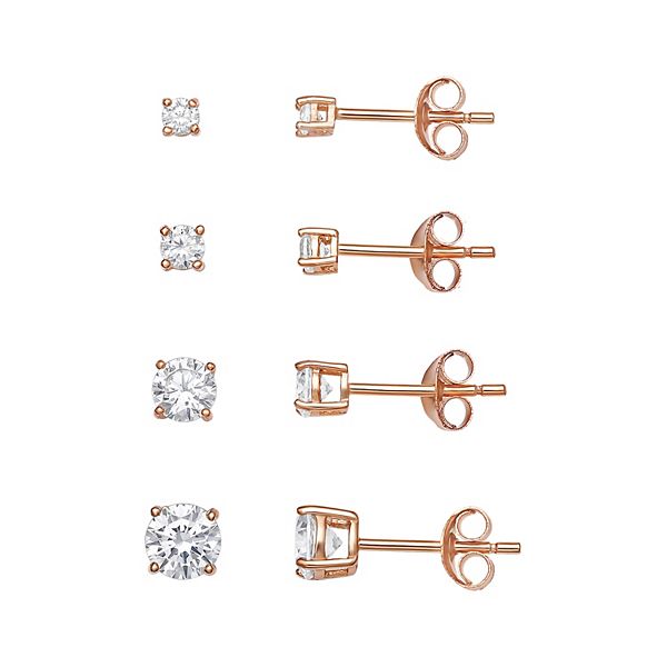 PRIMROSE Sterling Silver Cubic Zirconia Stud Earrings Quartet Set - Rose Over Sterling