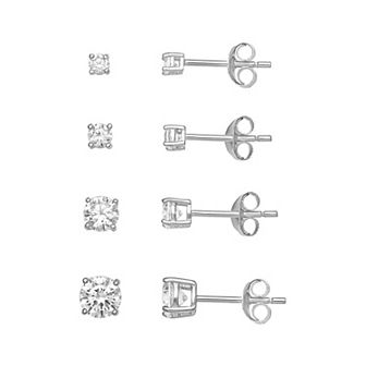 PRIMROSE Sterling Silver Cubic Zirconia Stud Earrings Quartet Set