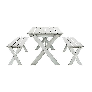 Safavieh Marina Indoor / Outdoor Dining Table & Bench 3-piece Set