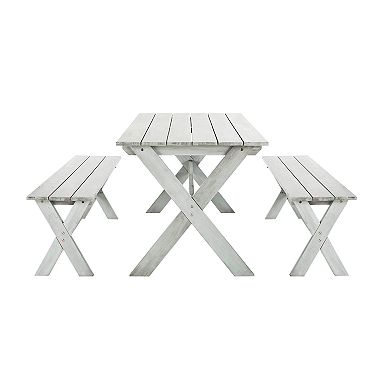 Safavieh Marina Indoor / Outdoor Dining Table & Bench 3-piece Set  