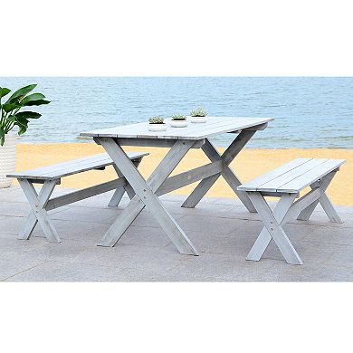 Safavieh Marina Indoor / Outdoor Dining Table & Bench 3-piece Set  