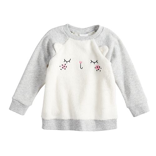 Baby Girl Jumping Beans® Embroidered Cat Plush Pullover