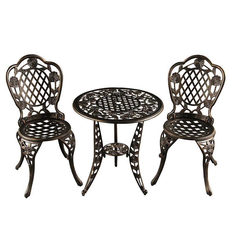 Ornate Rose Indoor / Outdoor Chair & Bistro Table 3-piece Set, Brown