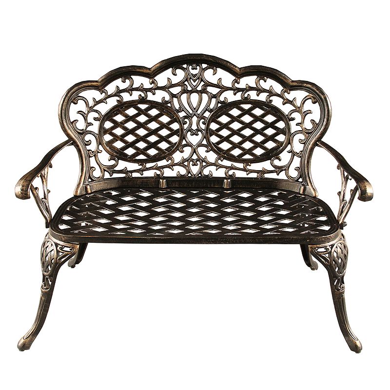 Traditional Ornate Indoor / Outdoor Loveseat Bench, Brown