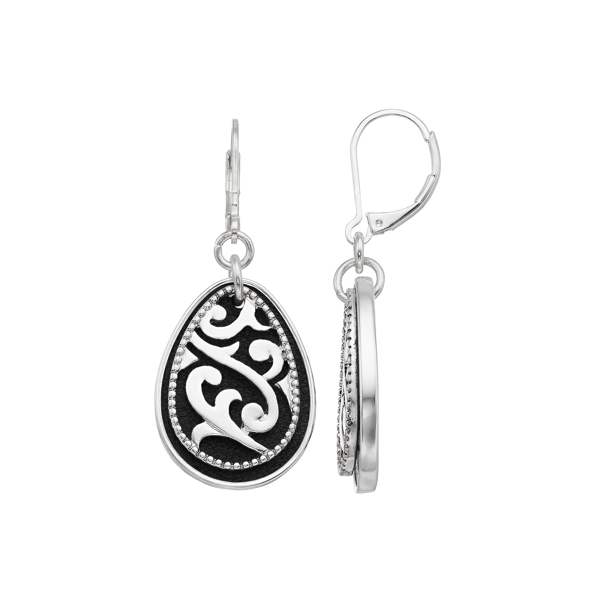 Napier Black Filigree Teardrop Earrings, Womens
