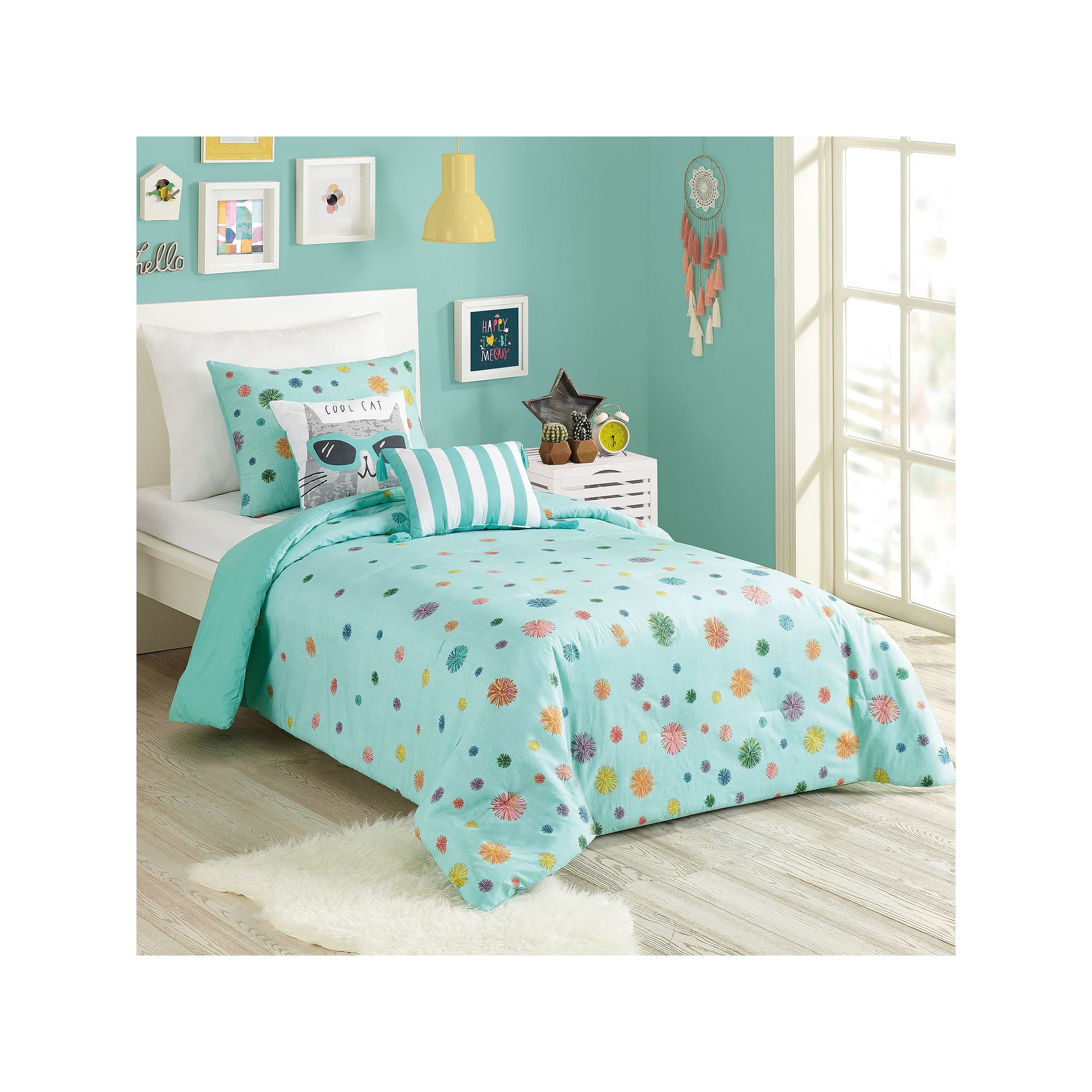 Urban Playground Raining Pom Pom Comforter Set, Blue