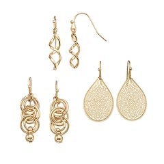 SONOMA Goods for Life™ Twist, Hoop & Filigree Drop & Teardrop Earring Set