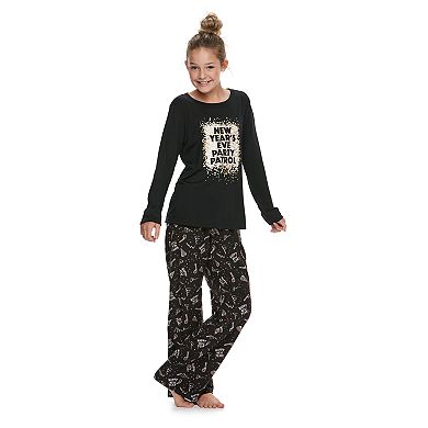 Girls 7-16 Jammies For Your Families New Year's Eve "Party Patrol" Top & Microfleece Bottoms Pajama Set