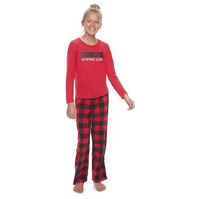 Girls 7-16 Jammies For Your Families Thanksgiving "Black Friday Shopping Squad" Top & Buffalo Checkered Microfleece Bottoms Pajama Set