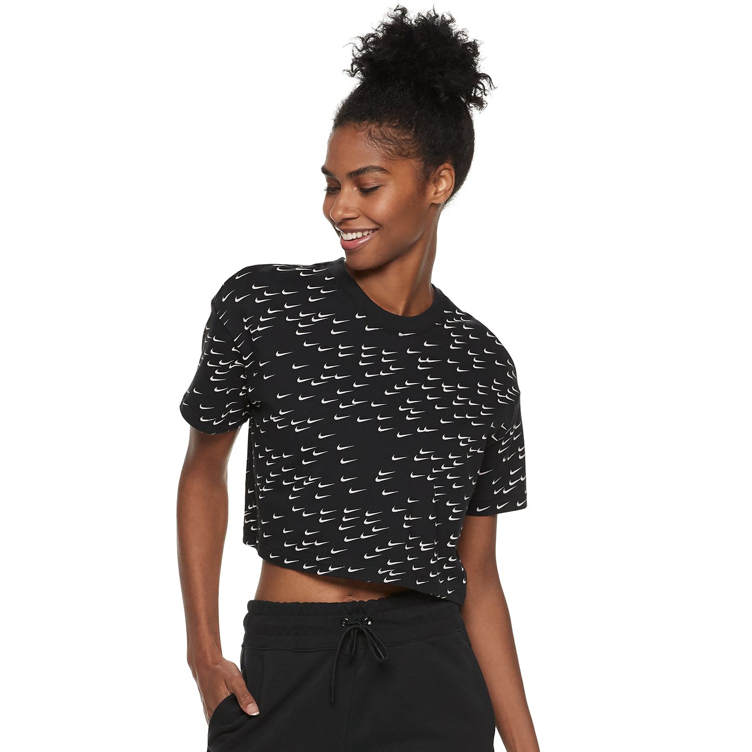 nike black short sleeve crop top