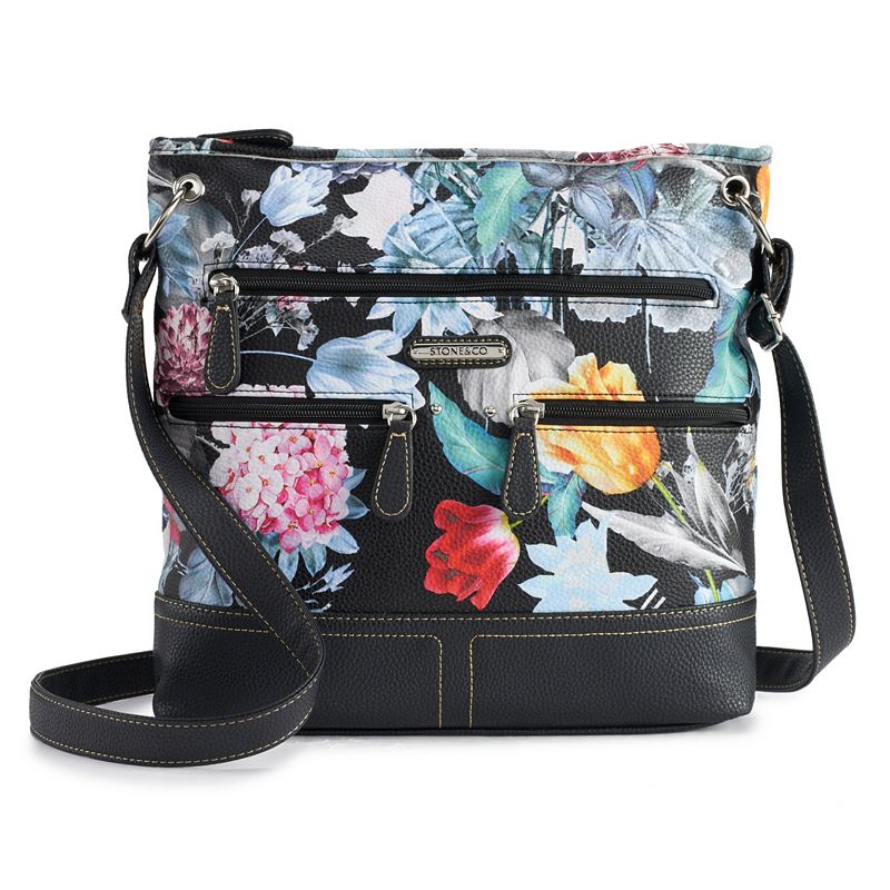 Stone & Co. Floral Super Pebbled Leather Crossbody, Grey