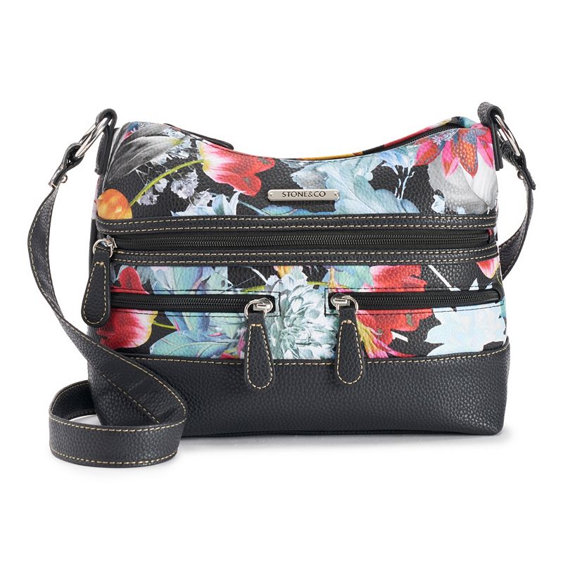 Stone & Co. Irene Floral Pebbled Leather Hobo Bag, Grey