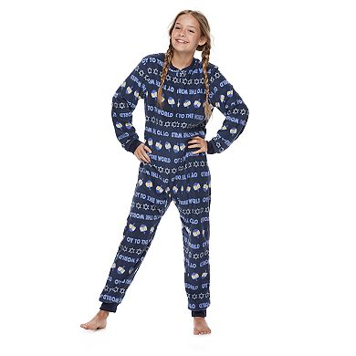Kids 4-20 Jammies For Your Families Hanukkah "Oy to the World" Microfleece One-Piece Pajamas