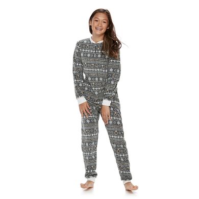 Kids 4-20 Jammies For Your Families 12 Days of Christmas Five Golden Rings Fairisle Microfleece One-Piece Pajamas