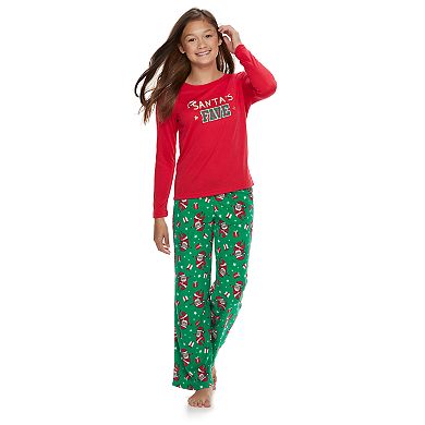 Girls 7-16 Jammies For Your Families "Santa's Fave" Top & Santa Microfleece Bottoms Pajama Set
