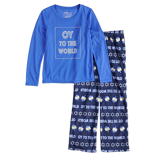Girls 7-16 Jammies For Your Families Hanukkah "Oy to the World" Top & Microfleece Bottoms Pajama Set