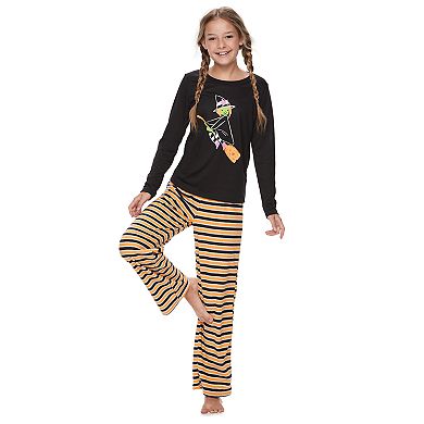 Girls 4-16 Jammies For Your Families Halloween Top & Microfleece Striped Bottoms Pajama Set