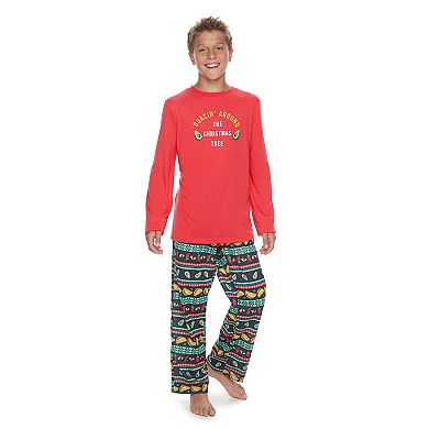 Boys 4-20 Jammies For Your Families "Guacin' Around the Christmas Tree" Top & Holiday Taco Party Fairisle Bottoms Set