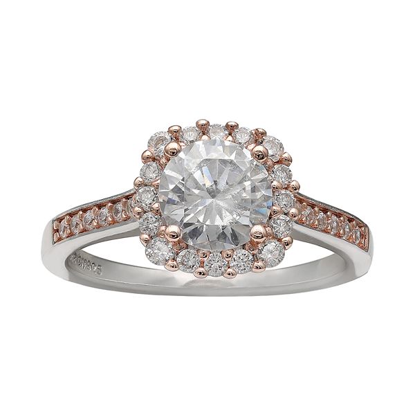 Round Cut White Cubic Zirconia Solitaire with Accent Ring in 14K Rose Gold Over Sterling Silver