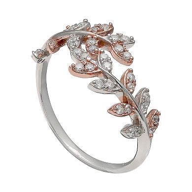 PRIMROSE Two Tone Sterling Silver Cubic Zirconia Vine Bypass Ring