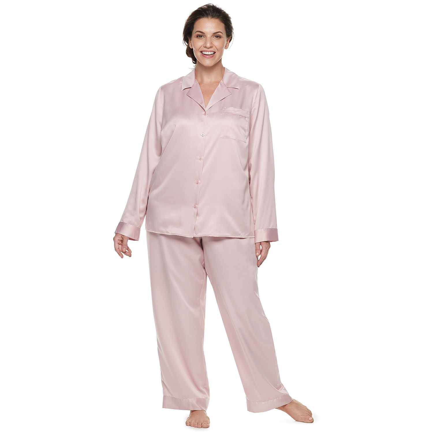 plus size pink satin pajamas