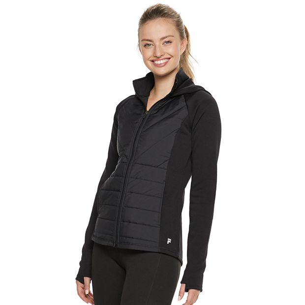 Women s FILA SPORT Quilted Mixed Media Hooded Jacket